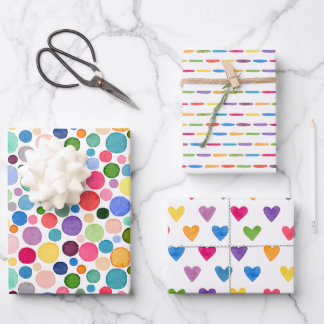 Colourful Rainbow Confetti Dots Stripe Love Heart  Wrapping Paper Sheet