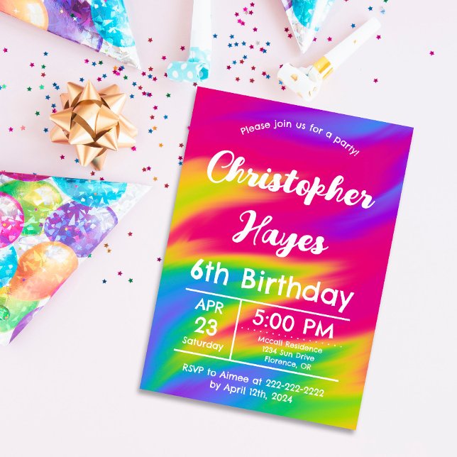 Colourful Rainbow Confetti Kids Birthday Party Invitation (Creator Uploaded)