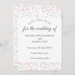 Colourful Rainbow Confetti Save the Date Card