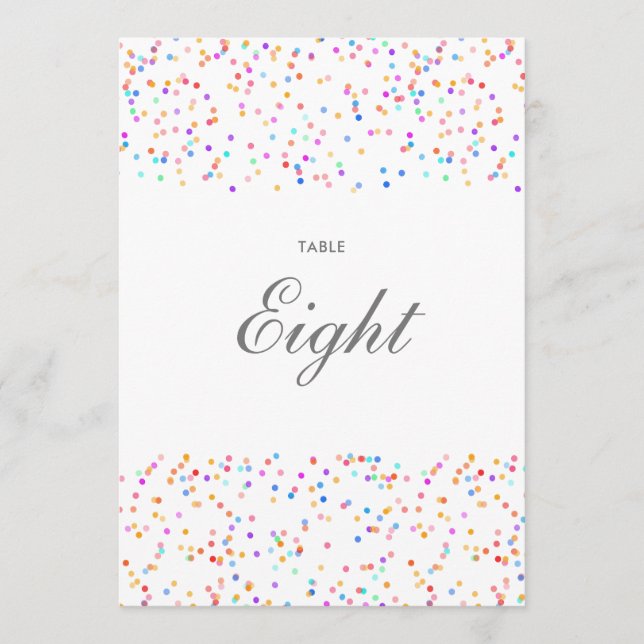 Colourful Rainbow Confetti Table Number (Front)