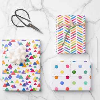 Colourful Rainbow Confetti Triangle Zigzag Dots Wrapping Paper Sheet