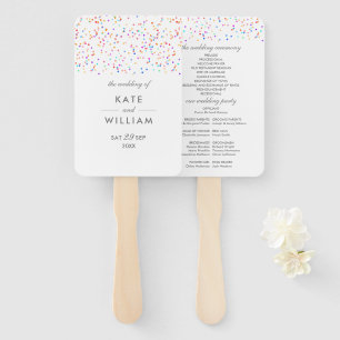 Colourful Rainbow Confetti Wedding Program Hand Fan