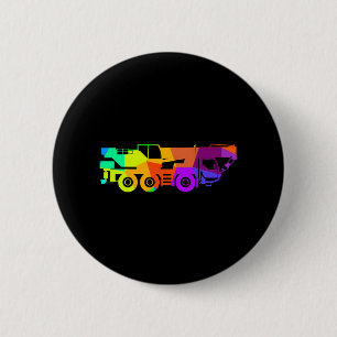 Colourful rainbow crane vehicle construction site 6 cm round badge