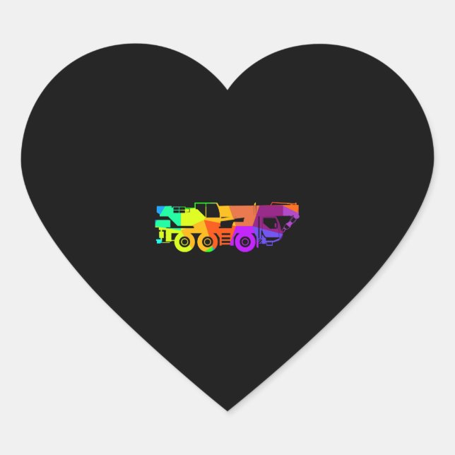 Colourful rainbow crane vehicle construction site heart sticker (Front)
