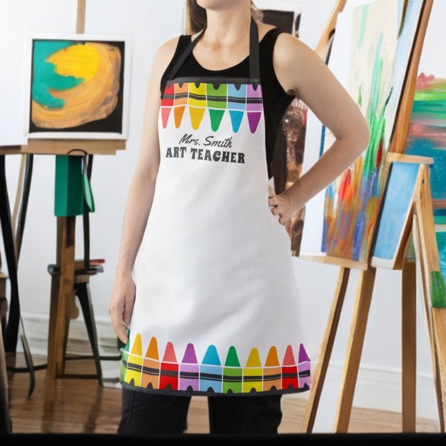 Colourful Rainbow Crayons Art Teacher Personalised Apron (Creator Uploaded)