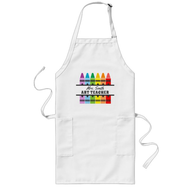 Colourful Rainbow Crayons Art Teacher Personalised Long Apron (Front)