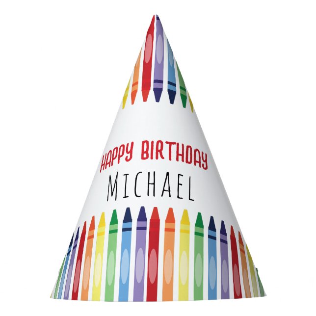 Colourful Rainbow Crayons Birthday Party Hat (Front)
