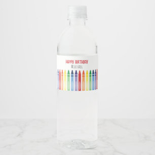 Colourful Rainbow Crayons Birthday Party Water Bottle Label