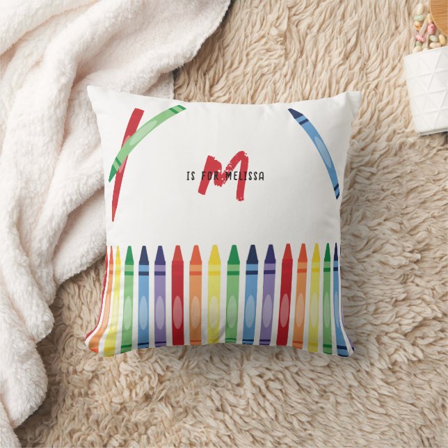 Colourful Rainbow Crayons Cute Monogram Cushion (Blanket)