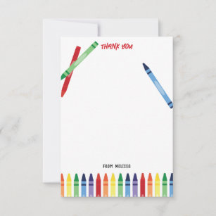 Colourful Rainbow Crayons Cute Monogram Kids Thank You Card