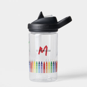 Colourful Rainbow Crayons Cute Monogram School Water Bottle