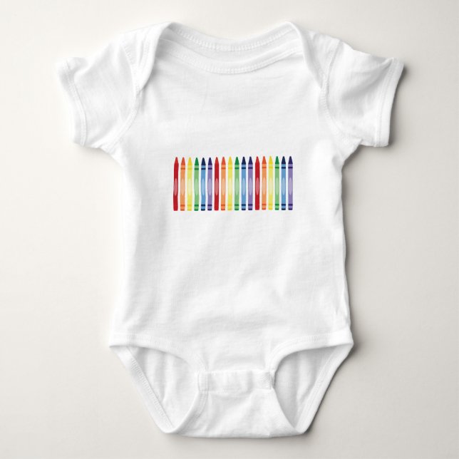 Colourful Rainbow Crayons Pattern Baby Bodysuit (Front)
