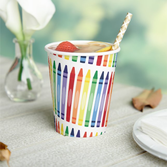 Colourful Rainbow Crayons Pattern Paper Cups (Insitu)