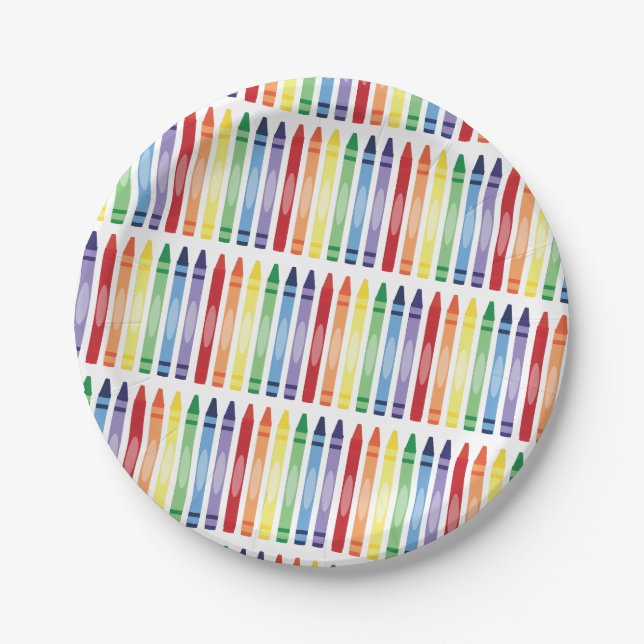 Colourful Rainbow Crayons Pattern Paper Plate (Front)
