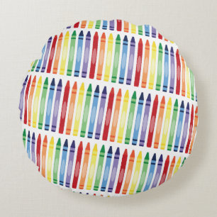 Colourful Rainbow Crayons Pattern Round Cushion