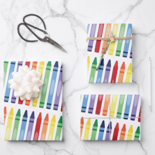 Colourful Rainbow Crayons Pattern Wrapping Paper Sheet