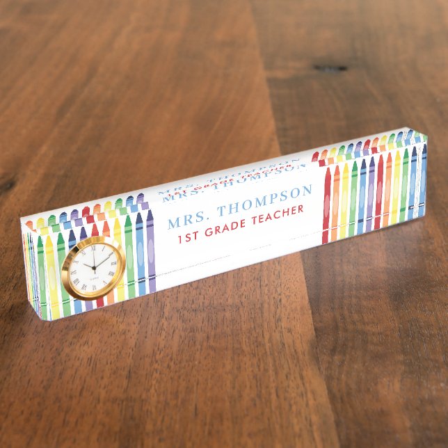 Colourful Rainbow Crayons Teacher Appreciation Nameplate (Side)