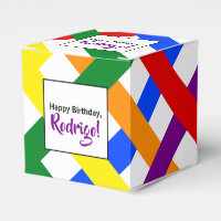 Colourful Rainbow Criss-Cross Stripes Birthday
