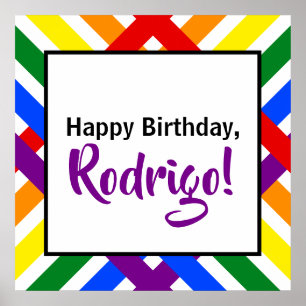 Colourful Rainbow Criss-Cross Stripes Birthday Poster