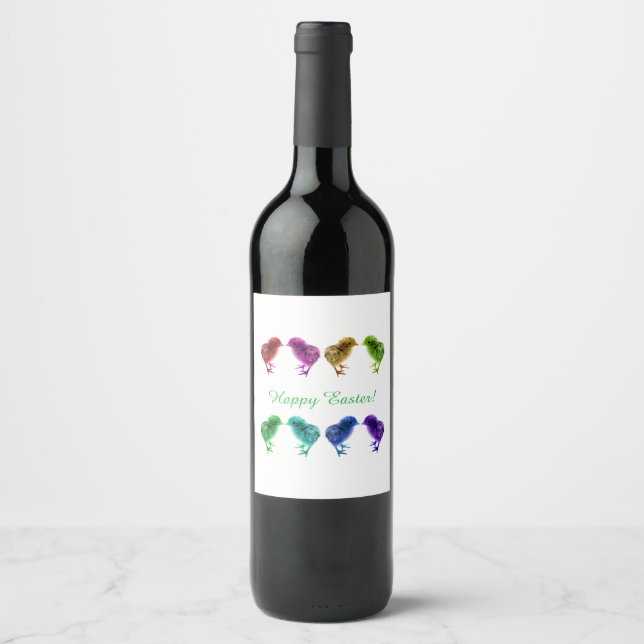 Colourful, Rainbow, Cute, Spring Chicks Wine Label (Front)