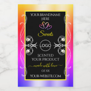 Colourful Rainbow Decor Jewels Logo Label and Blac