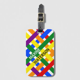Colourful Rainbow Diagonal Stripes Vertical Name Luggage Tag