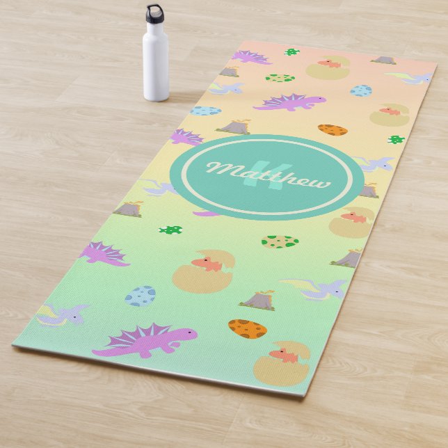 Colourful Rainbow Dinosaur Egg Kids Boys Monogram  Yoga Mat (In Situ)