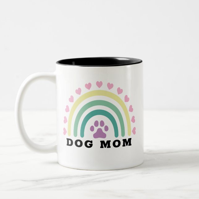 Colourful Rainbow Dog Mum Two-Tone Coffee Mug (Left)