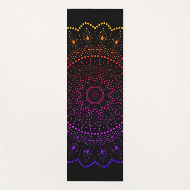 Colourful Rainbow Dot Mandala Sacred Geometry Yoga Mat (Front)