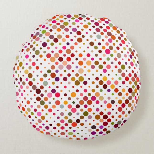 Colourful Rainbow Dots, Retro 70s Round Cushion (Front)