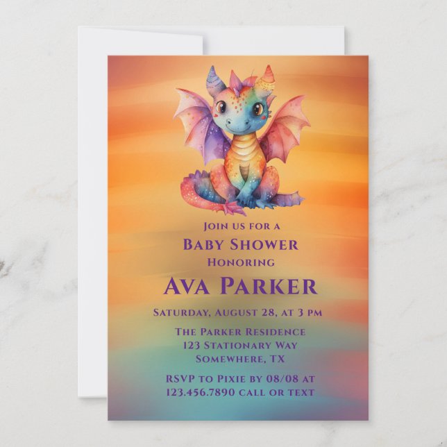 Colourful Rainbow Dragon Baby Shower  Invitation (Front)