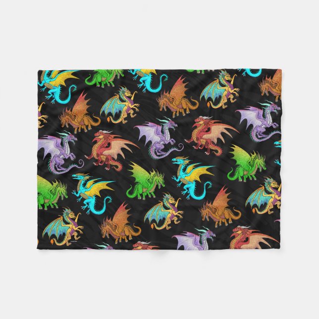 Colourful Rainbow Dragons School Fleece Blanket (Front (Horizontal))