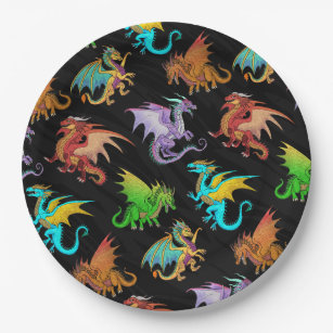 Colourful Rainbow Dragons School Paper Plate