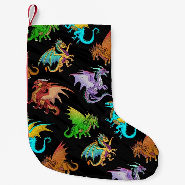 Colourful Rainbow Dragons School Small Christmas Stocking (Front)