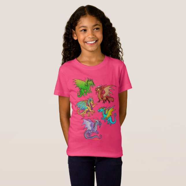 Colourful Rainbow Dragons School T-Shirt (Front Full)