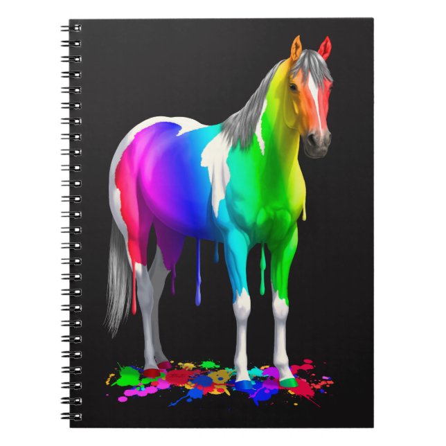 Colourful Rainbow Dripping Wet Paint Horse Spiral Notebook (Front)