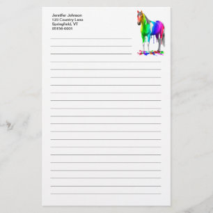Colourful Rainbow Dripping Wet Paint Horse Stationery