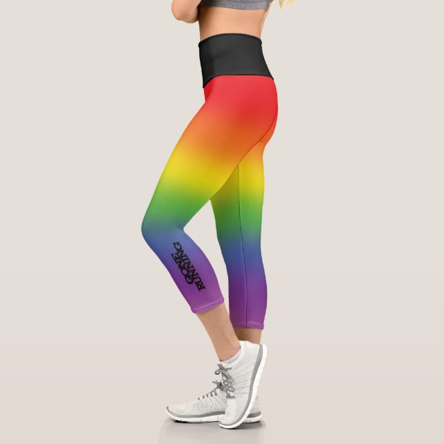 Colourful Rainbow Effect Gone Running Text  Capri Leggings (Left)