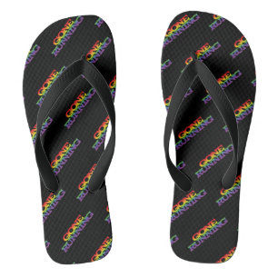 Colourful Rainbow Effect Gone Running Text Pattern Jandals