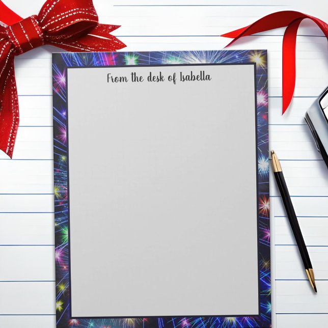 Colourful Rainbow Fireworks, Night Sky, Celebratio Notepad (Colorful rainbow fireworks border notepad)