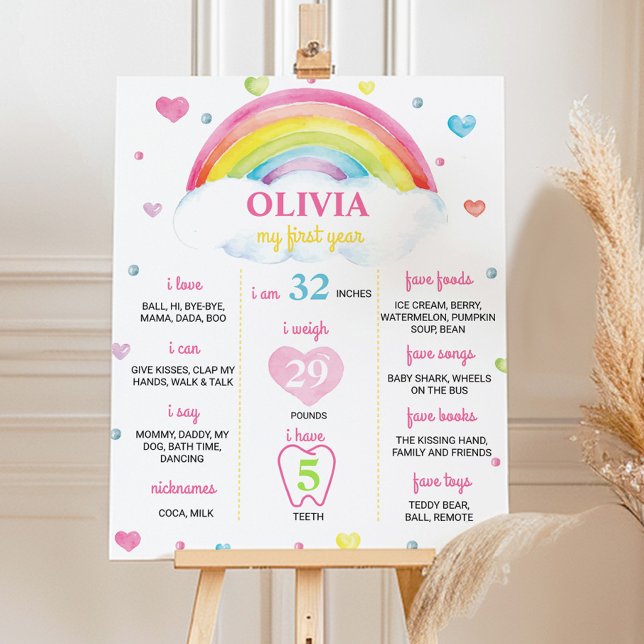 Colourful Rainbow First Birthday Milestone Poster (Creator Uploaded)