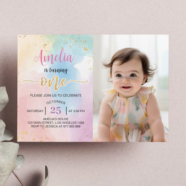 Colourful Rainbow First Birthday Photo Invitation (Creator Uploaded)