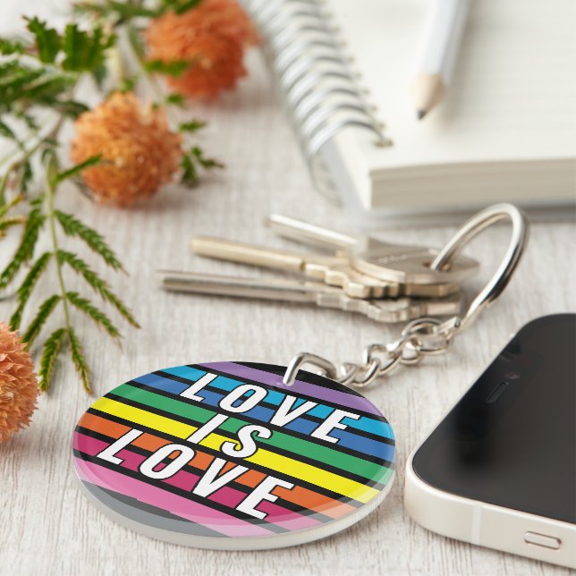 Colourful Rainbow Flag Colours Stripes Pattern Key Ring (Front Right)