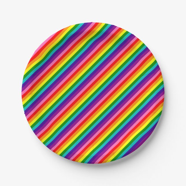 Colourful Rainbow Flag Stripes Pattern LGBT Bright Paper Plate (Front)