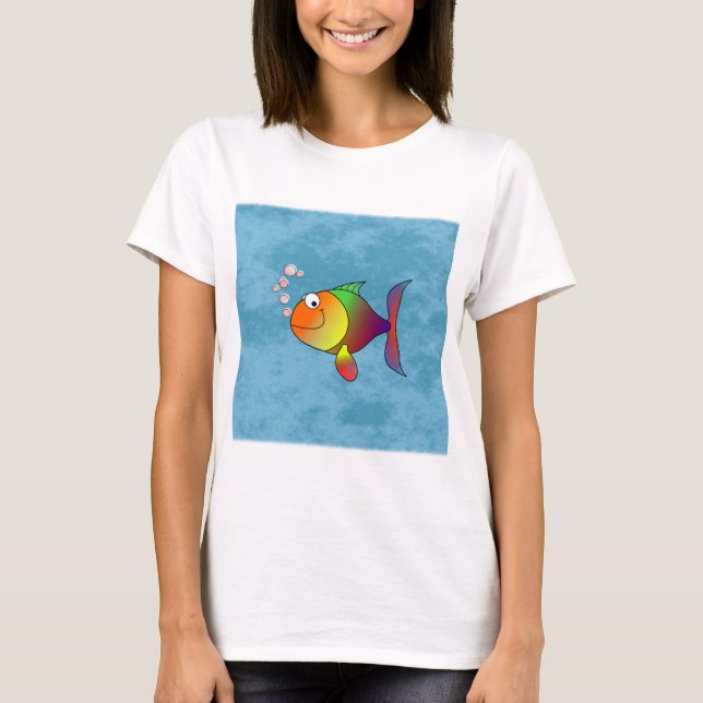 Colourful Rainbow Fun Smiling Cute Fish T-Shirt (Front)