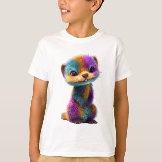 Colourful Rainbow Fur Weasel Illustration Kids T-Shirt