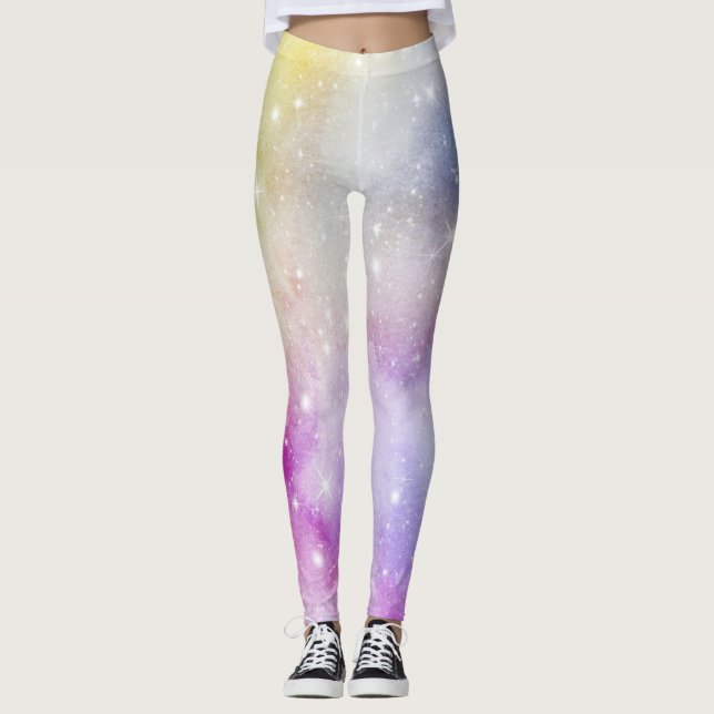 Colourful Rainbow Galaxy Pattern Leggings (Front)