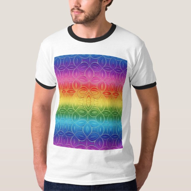 Colourful Rainbow Geometric Pattern Design T-Shirt (Front)