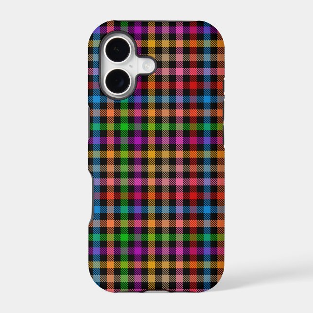 Colourful Rainbow Gingham Plaid Design - Black  (Back)