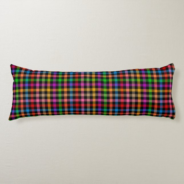Colourful Rainbow Gingham Plaid Design - Black  Body Cushion (Front)
